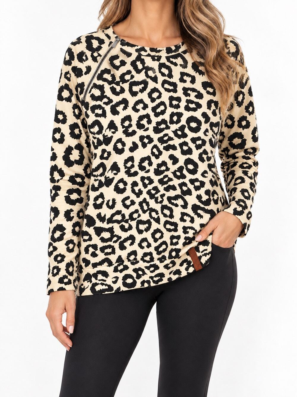 Ampersand Avenue NWT Side Zip Pullover Leopard Print XS Sweatshirt Casual